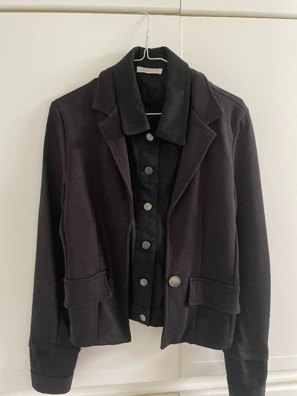 Frederick Ian Black Layered Knit Blazer Jacket Snap Front Women's Medium